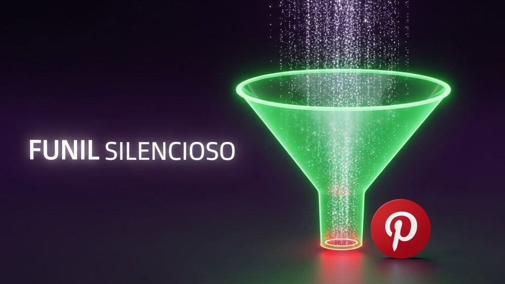 Um gráfico de funil digital brilhando em verde neon com fluxos de tráfego orgânico entrando constantemente.