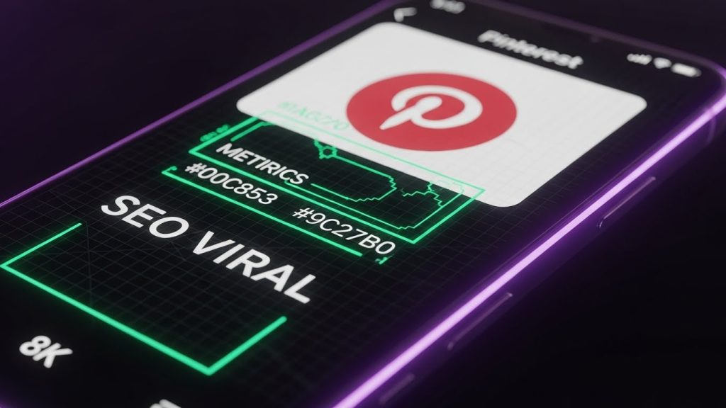 Um Pin de alta performance sendo analisado por inteligência artificial com métricas de cliques subindo.