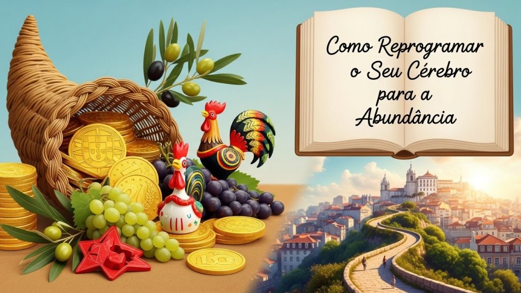 Uma pessoa em meditação moderna cercada por gráficos de lucro flutuantes e luzes neon roxas e verdes.