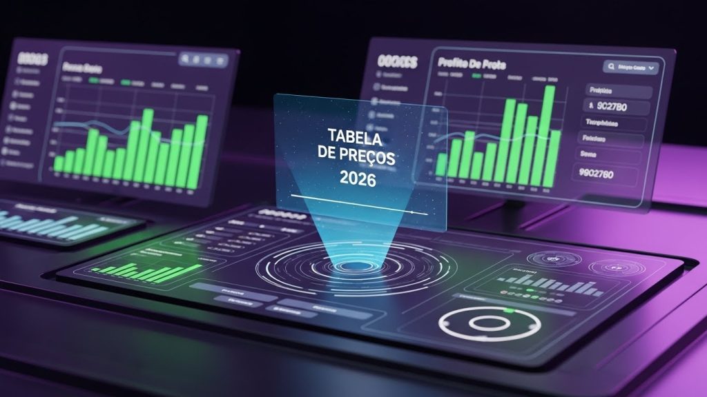 Um dashboard financeiro moderno mostrando metas de faturamento para gestores de redes sociais em 2026.