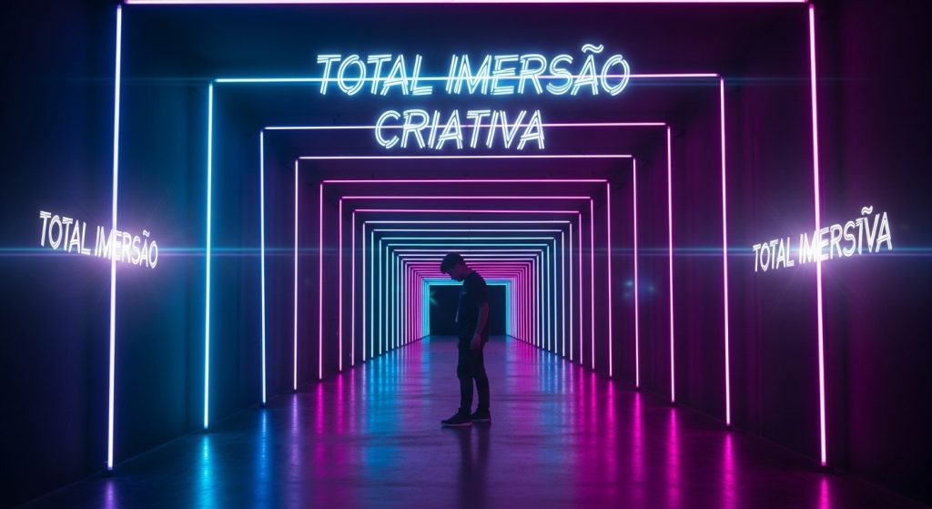 Uma visualização abstrata de foco total e imersão tecnológica.
