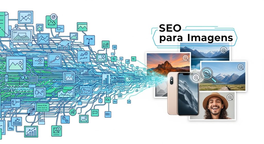 Uma tela de computador mostrando códigos de programação se transformando em imagens vibrantes de sucesso.